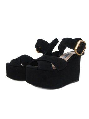 Prada Platform Sandals Suede Black 35